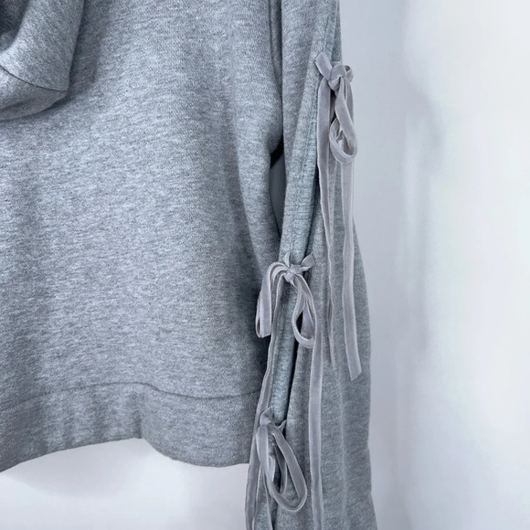 Jonathan Simkhai Pearl Detail Tie Sleeve Hoodie Gray Cropped Flared Cuffs Small - Picture 13 of 13
